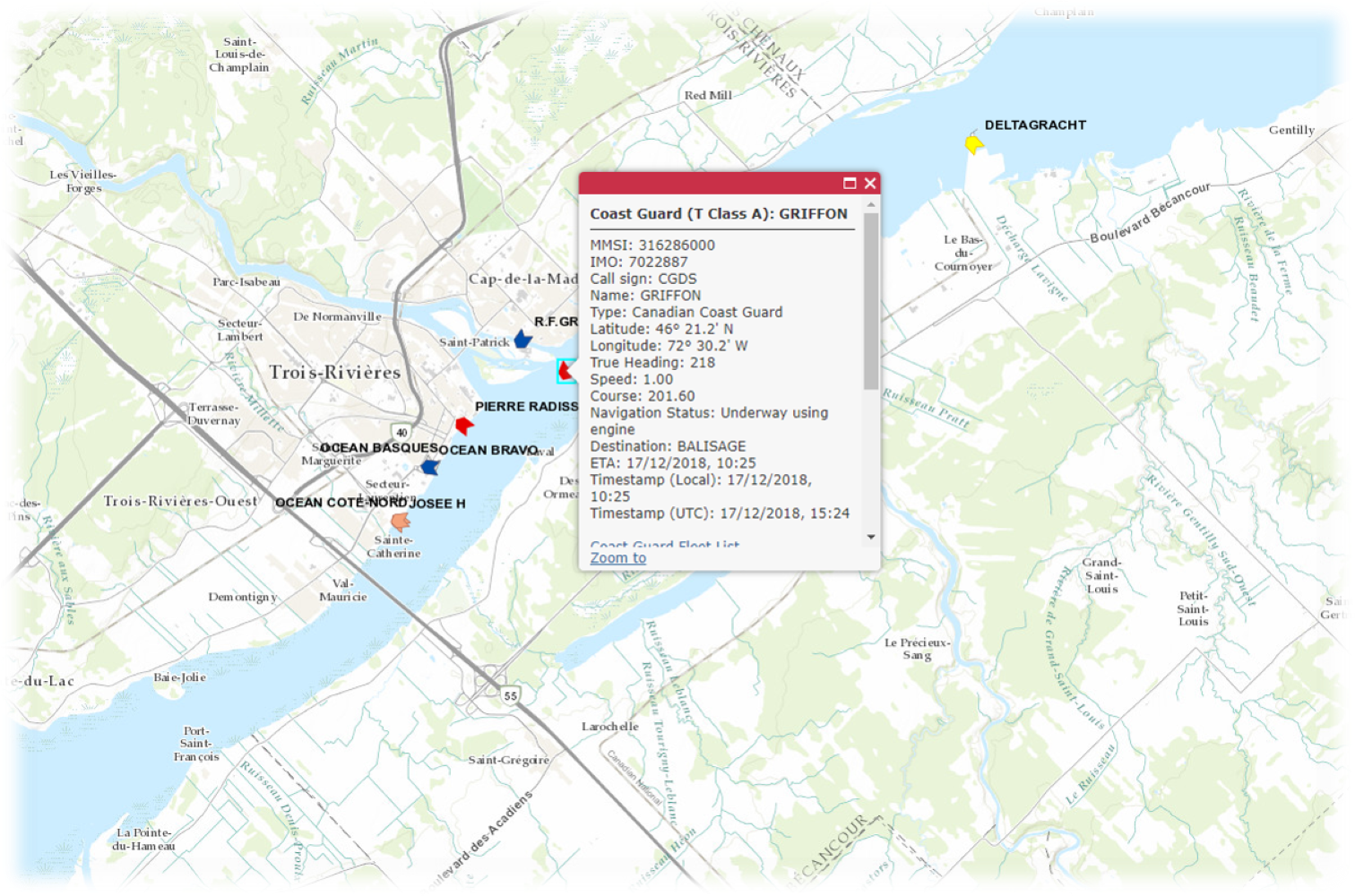 Figure 1-2. Example of AIS information displayed for a vessel carrying a Class A AIS device